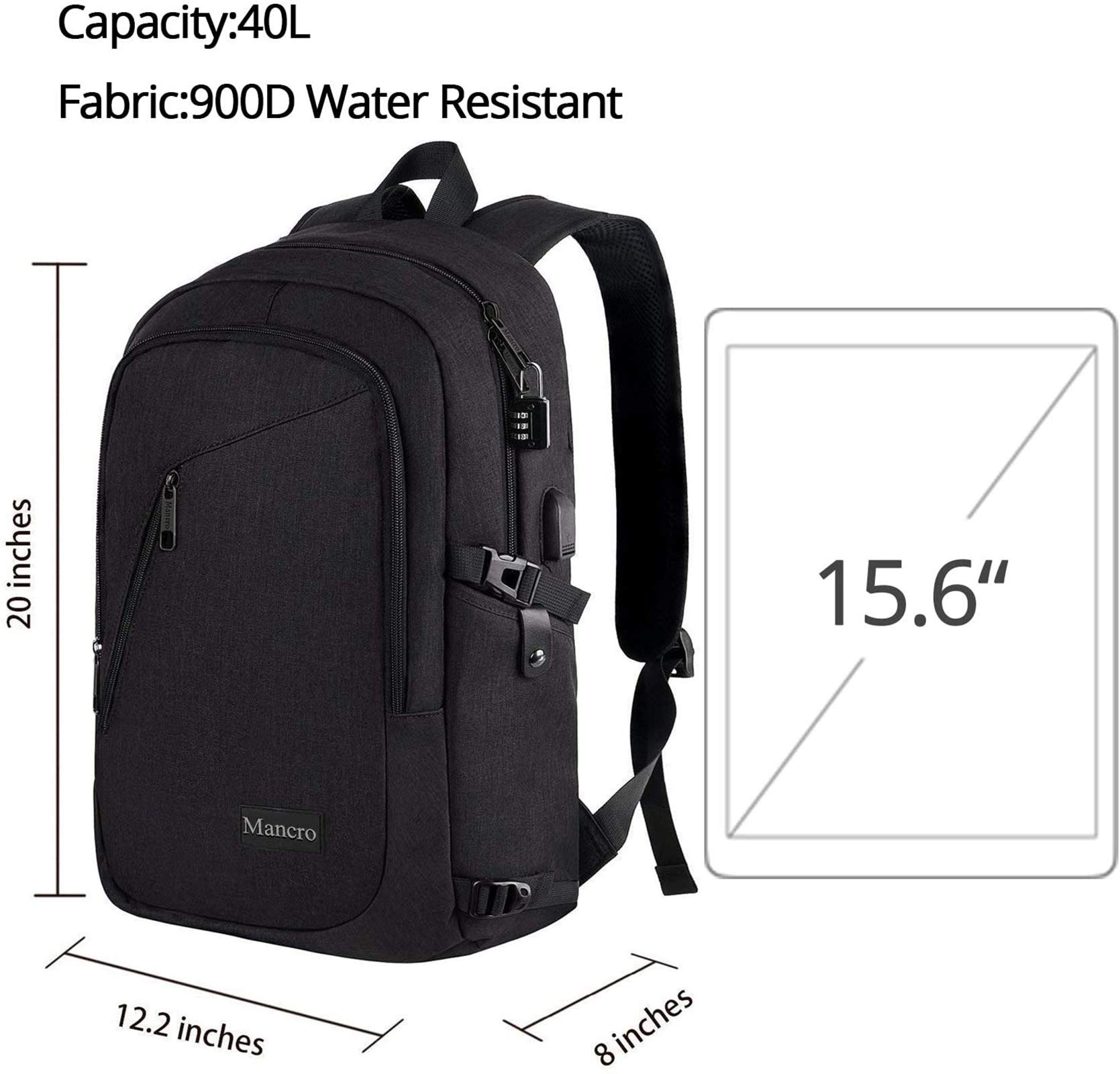 Mancro Business Travel Laptop Backpack, Anti Theft Slim Laptop Bookbag