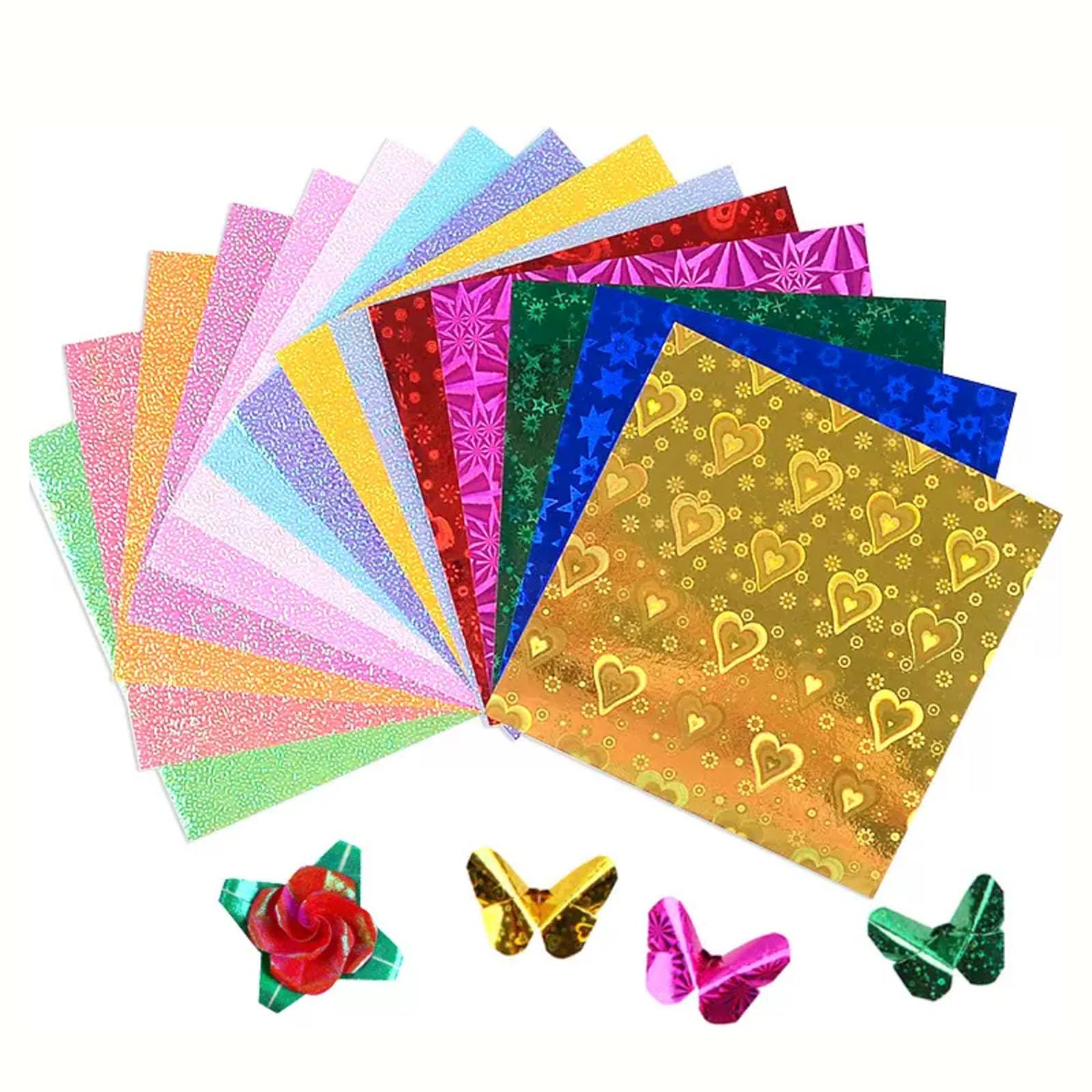 おりがみ 折り紙 キラキラ 100枚 15cm×15cm 光沢 虹色 メタリック 単色 ラッピング 手芸 工作 DIY 子供 幼稚園 小学生 ギフト ラッピング 包装