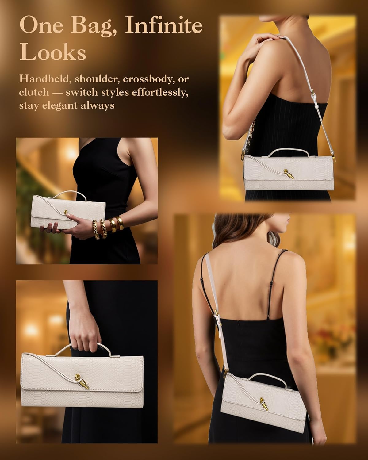 Elegant Evening Clutch Purse for Women – Structured Crocodile PU Leather Handbag for Wedding & Formal Party - Image 2