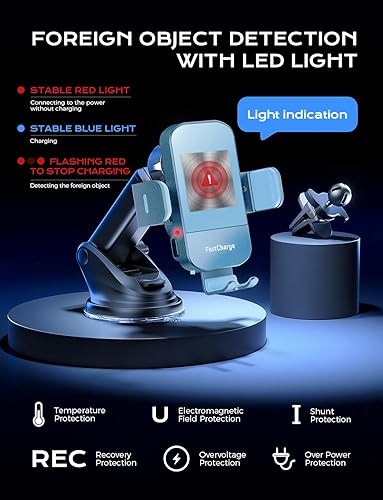 Miniatura 27 de CHGeek Cargador de coche inalámbrico, carga rápida de 15 W, soporte de teléfono para iPhone 15 14 13 12 11 Pro Max Xs, Samsung Galaxy S25 Ultra S24