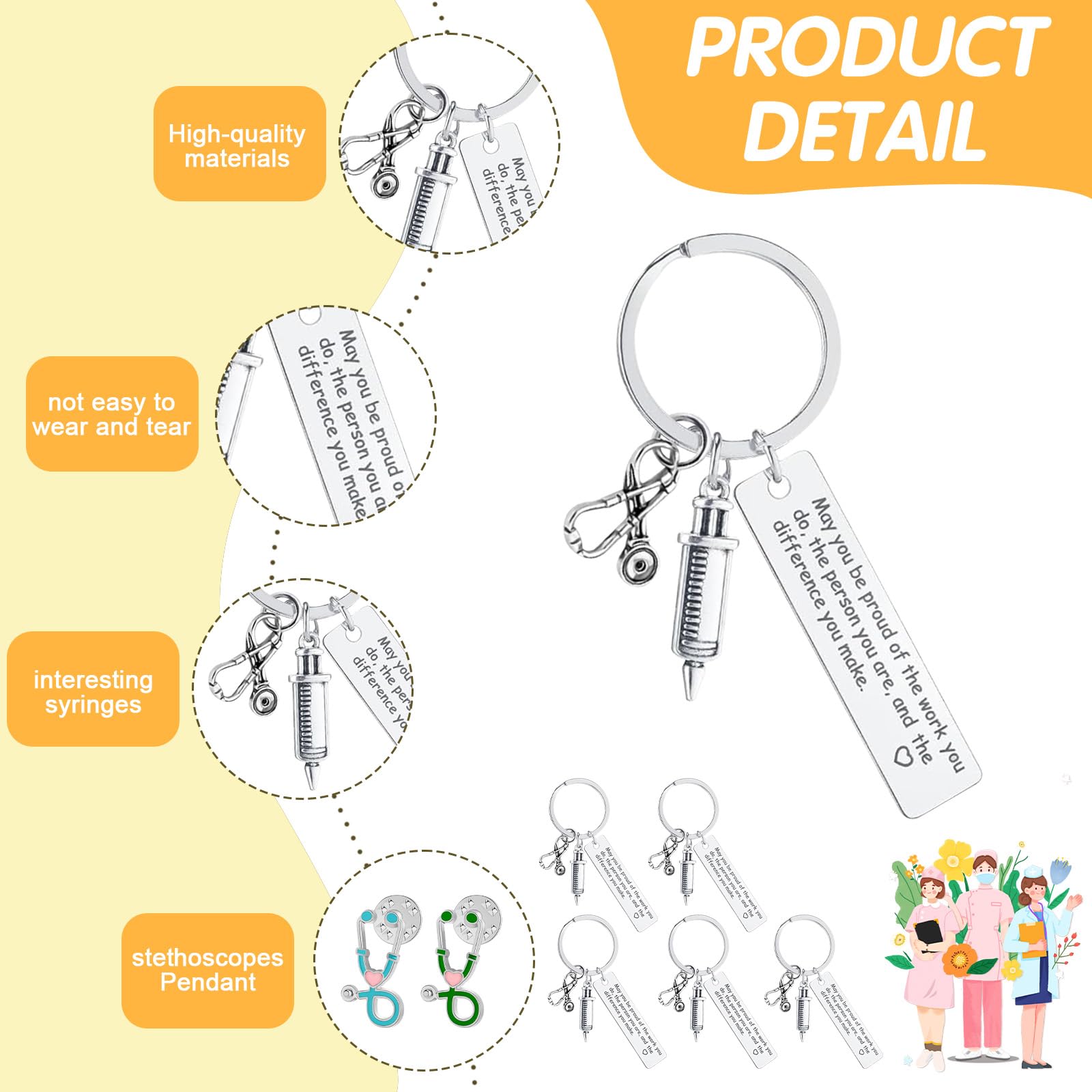 20 Sets Nurse Thank You Appreciation Gifts 20 Nurse Keychains 20 Stethoscope Pins 20 Thank You Cards 20 Organza Bags - Image 3