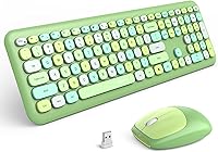 Vista 9 de MOFII Combo de teclado y mouse inalámbricos, teclado retro de tamaño completo con teclas redondas, diseño ergonómico para portátiles Windows 7, 8