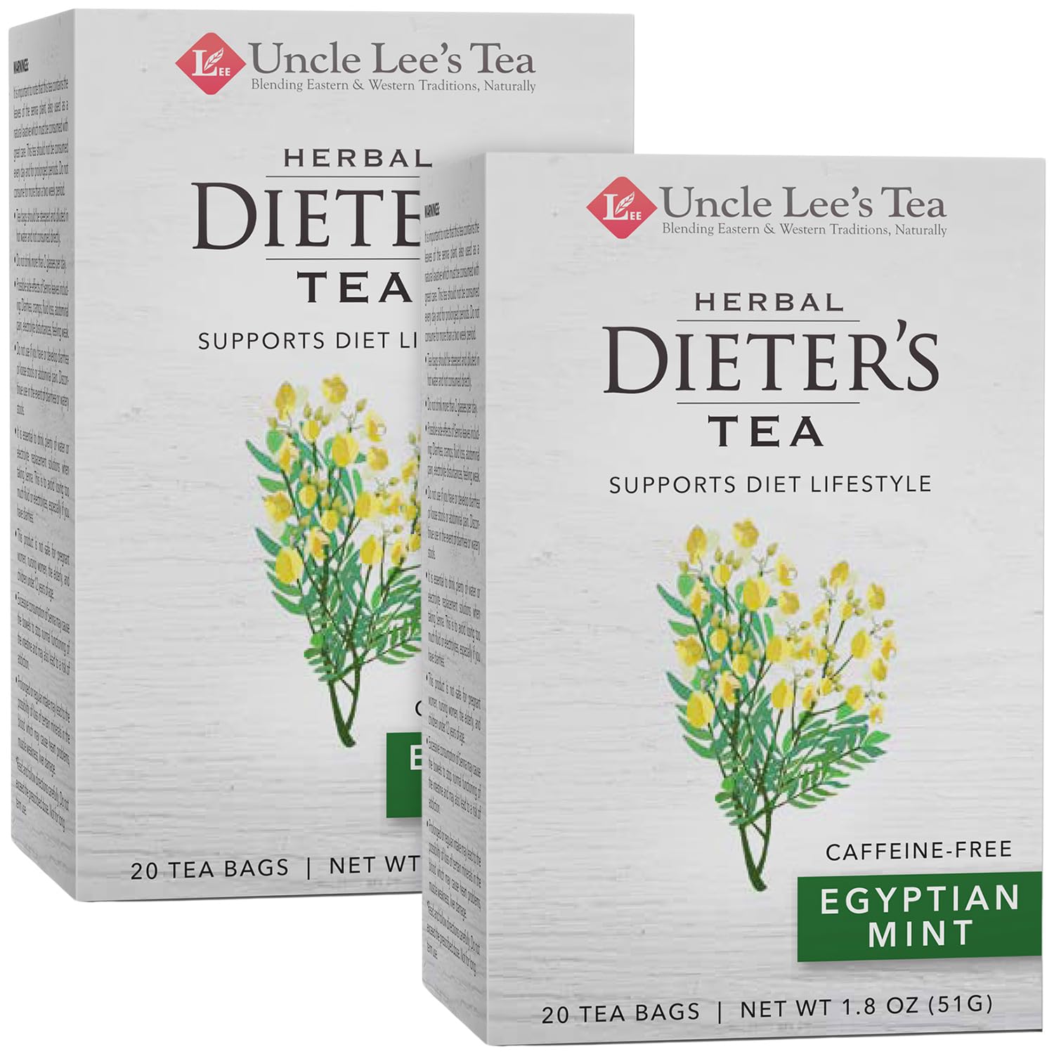 Uncle Lee’s Herbal Dieter’s Tea, Egyptian Mint – Senna Tea with Dandelion Root, Mint & Orange Peel, Natural Laxative, Caffeine-Free Tea Bags, 20 Count Ea (Pack of 2)