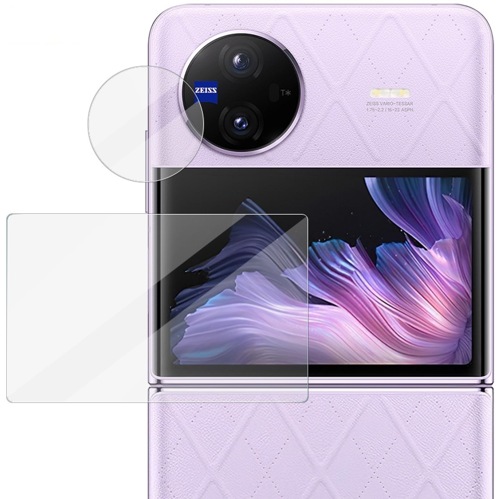 Tempered Glass Film For vivo X Flip 1 Sets Tempered Glass Rear Camera Protection Ring + Glass Rear Screen Sticker