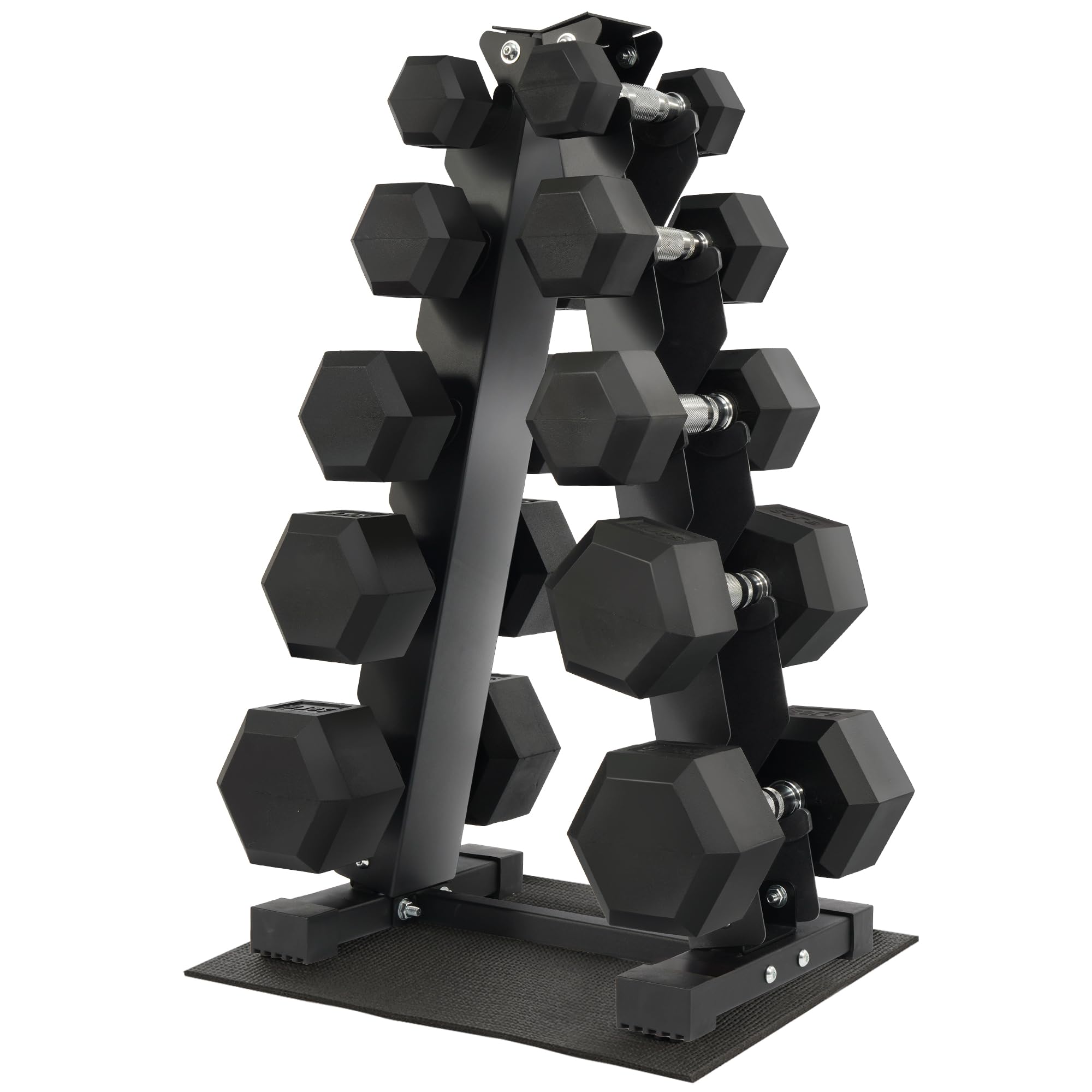 150 lb Dumbbell Set with Rack 5 10 15 20 25 lb Pairs Rubber Hex Weights for Home