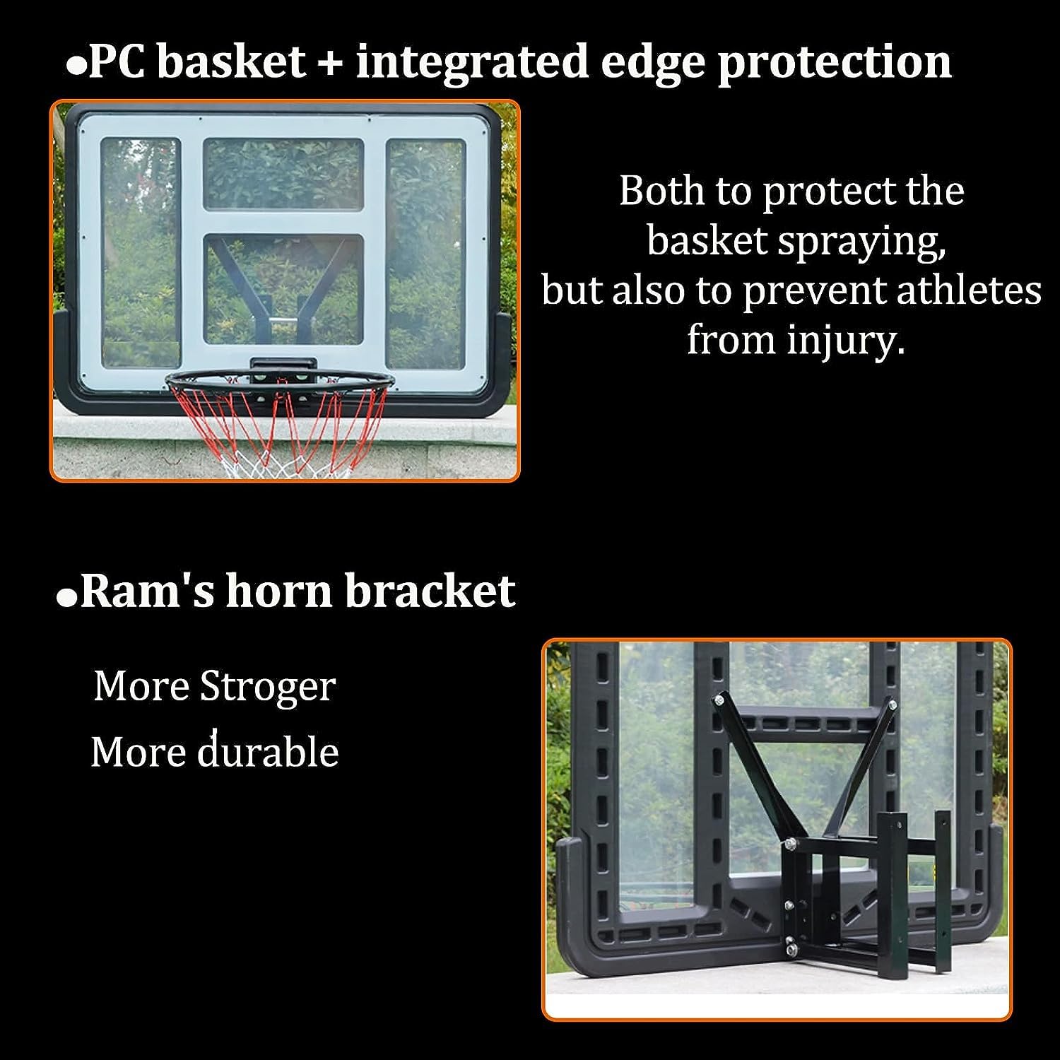 LOYALHEARTDY Shatter Proof Backboard Rim ComboW?44 X 30 Inch All Mounted Basketball Backboard & Rim Combo, Wall Mounted Adjustable-Height and Fixed Basketball Hoop