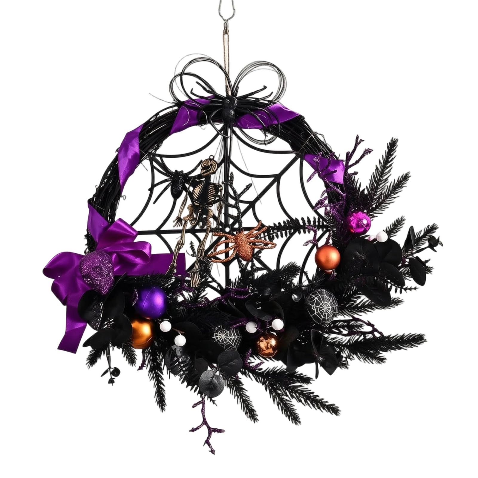 Corona de Halloween Corona Guirnalda Adorno Decoración con Texturas de Bayas Oscuras y Telarañas en Follaje Negro Adecuada para Recibidores Festivos, GH0142W