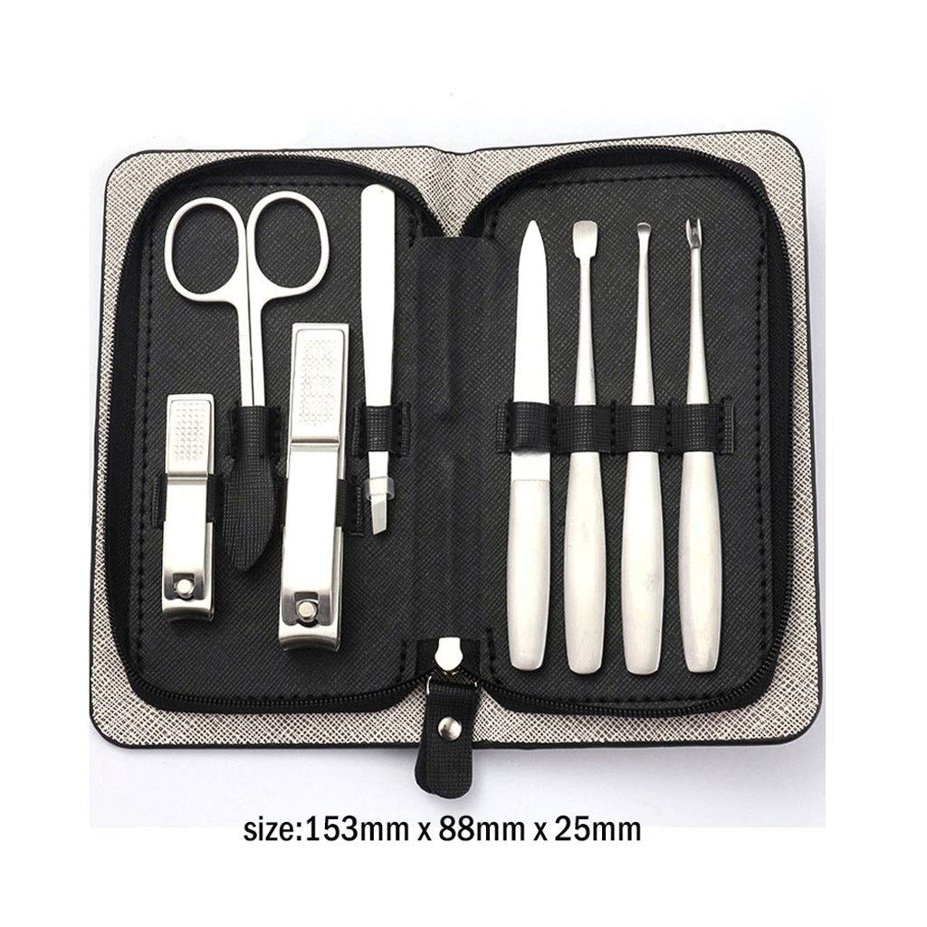 Nagelknipser-Set Schwarzes Rechteck Maniküre-Set Haushalt Edelstahl Ohr Pick-Nagel-Maniküre-Werkzeug Reise Tragetasche (8-teiliges Set) Nagelknipser-Kit