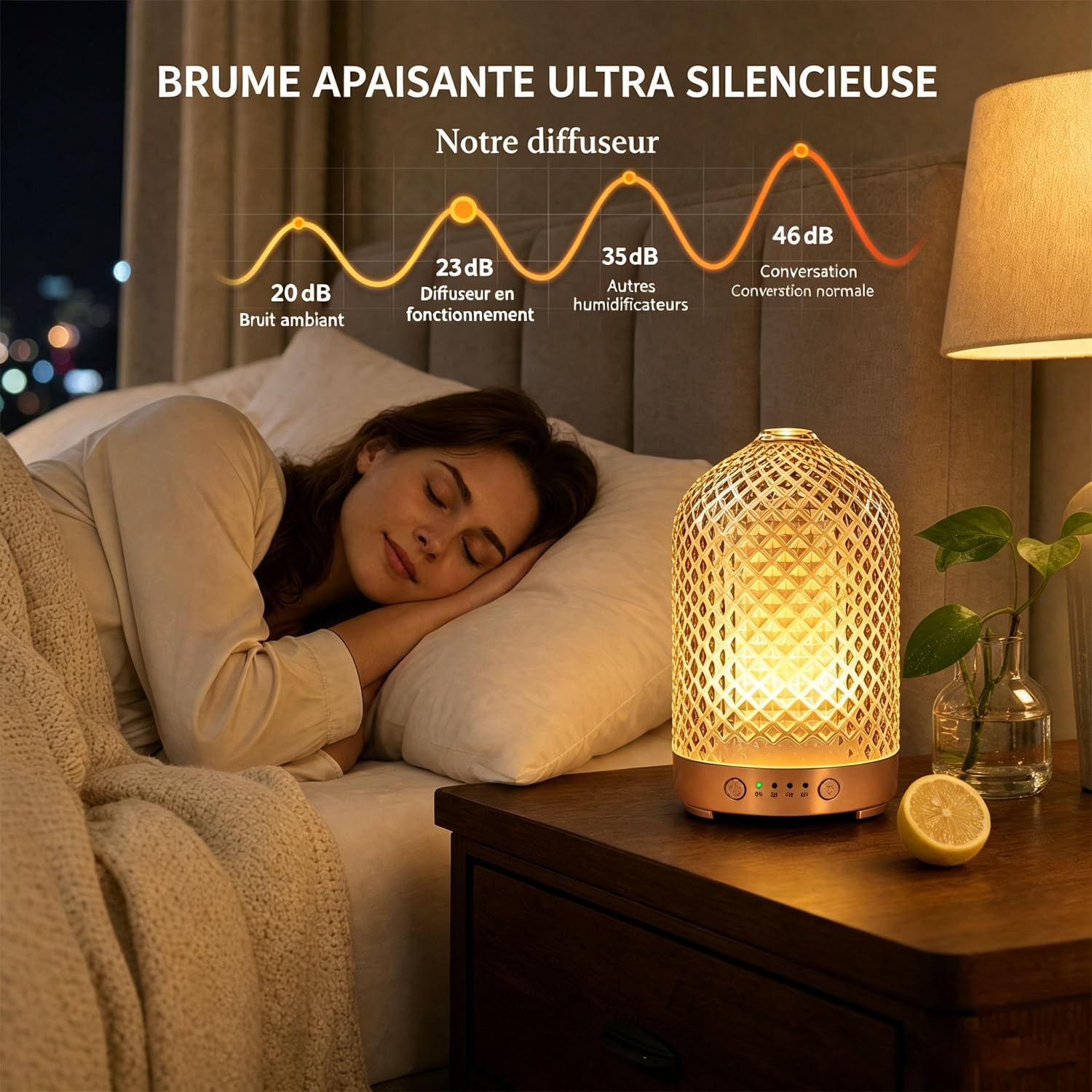 Diffuseur d'huiles essentielles électrique aromathérapie Diffuseurs d'arômes en Verre 200ml Humidificateur avec arrêt Automatique, 7 lumières LED, ultrasonique Silencieux pour la Maison Bureau Cadeau