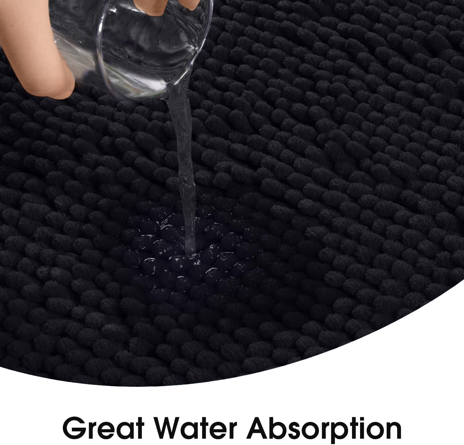 wyewye Chenille Bathroom Mat, Extra Soft Non-Slip, Super Absorbent Fluffy & Shaggy, Machine-Washable Quick Dry, Black, 40x80cm - Image 4