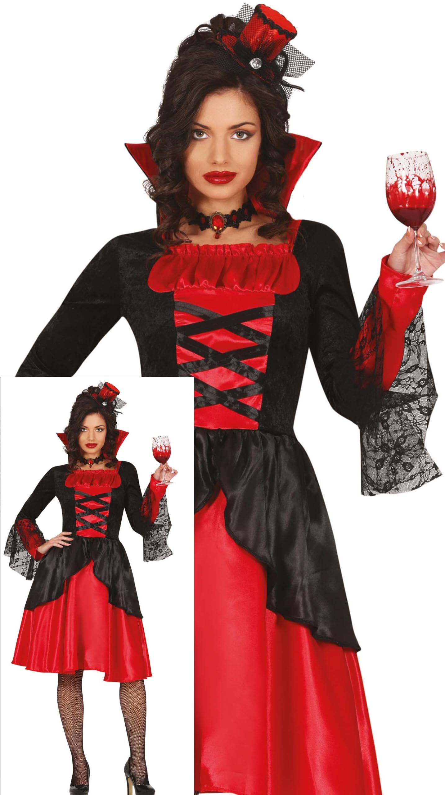 FIESTAS GUIRCA Disfraz de Vampiro Sanguinario Mujer - Vestido de Vampiro Rojo - Disfraces de Halloween para Mujer
