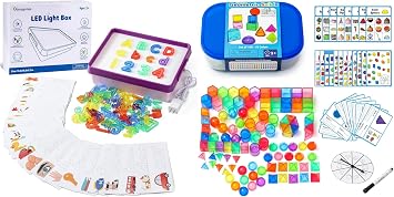 Light Table for Kids Education Light Box with 66 Translucent Letters & Numbers,100 Pcs 3D Shapes for Teaching -Geometric Solids and Geometry Manipulatives for Classroom