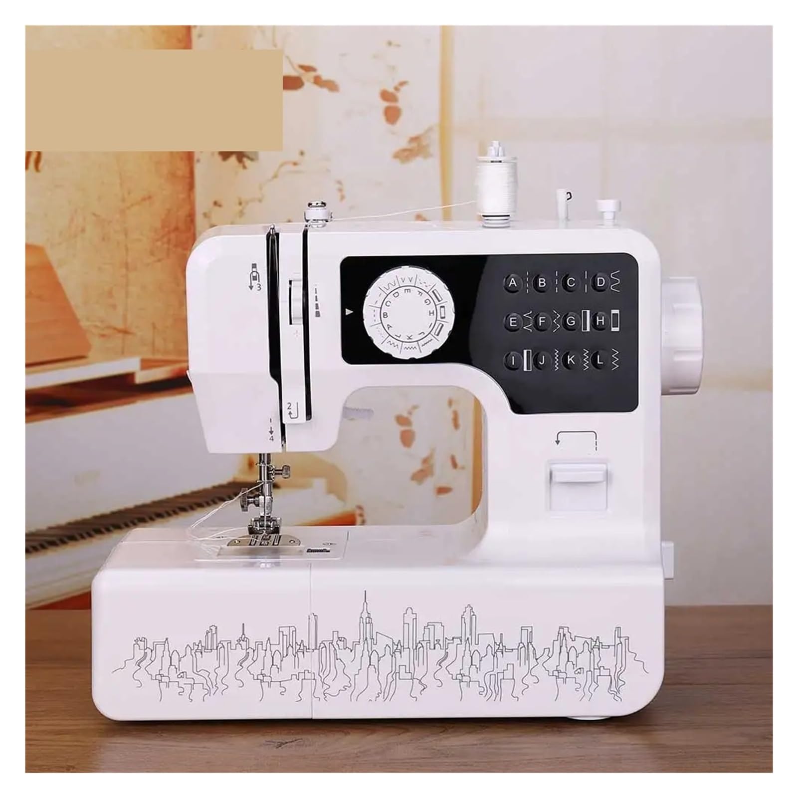 Máquina De Coser Con 12 Patrones Puntadas Incorporados, Miniluz Nocturna Portátil For El Hogar, Stent Metal Inverso Potente Silenciosa Y Estable(Sewing machine B)