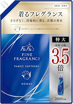 FaFa Fine Fragrance, Fabric Softener, Homme, 67.6 fl oz 2,000 ml, Refill, Large Capacity, Crystal Musk Scent