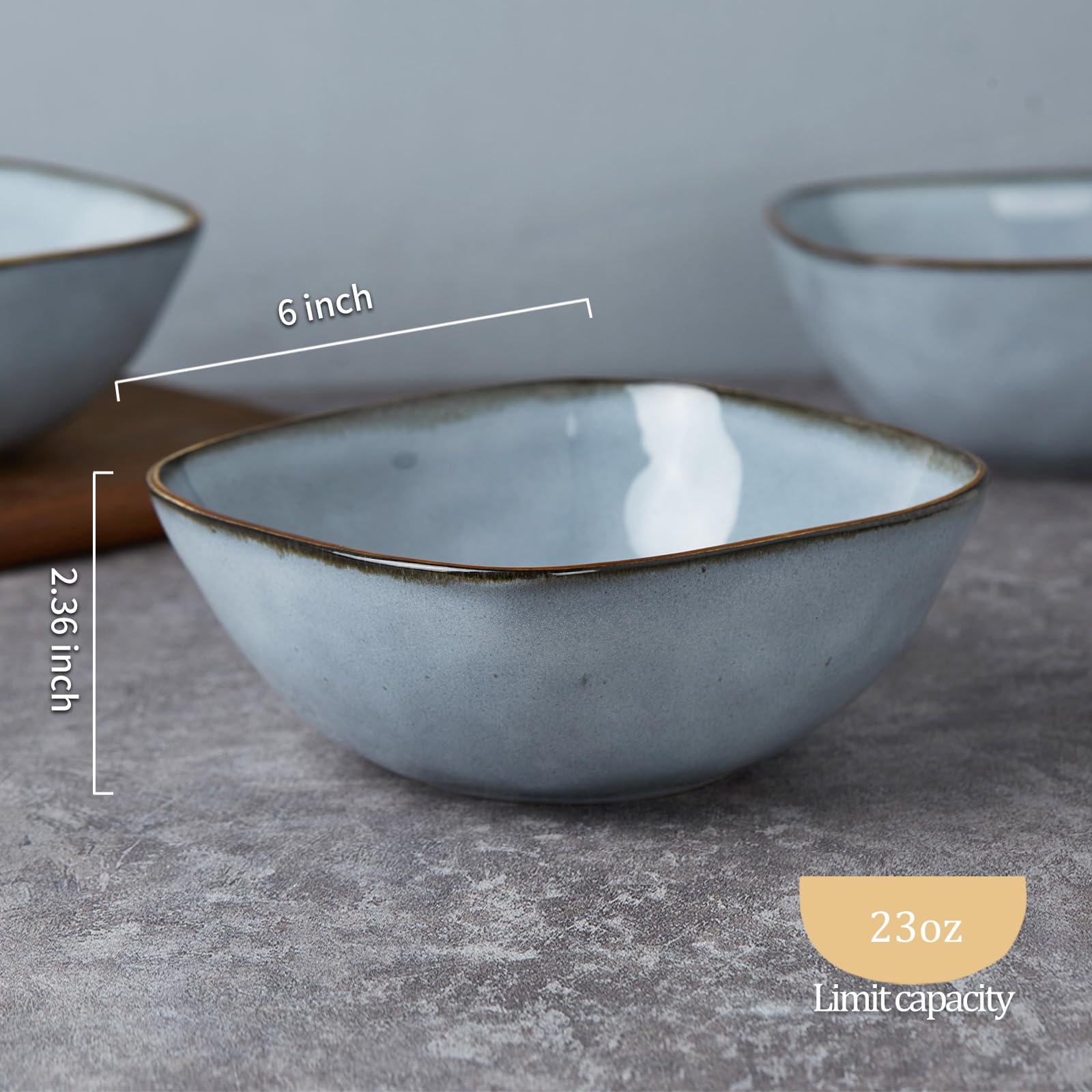 famiware Cereal Bowls Set of 6, Ocean Square Soup Bowls, Rice Serving Bowl Oatmeal Bowls, Reactive Glaze Kitchen Bowl Set, Microwave and Dishwasher Safe, Scratch Resistant, Blue