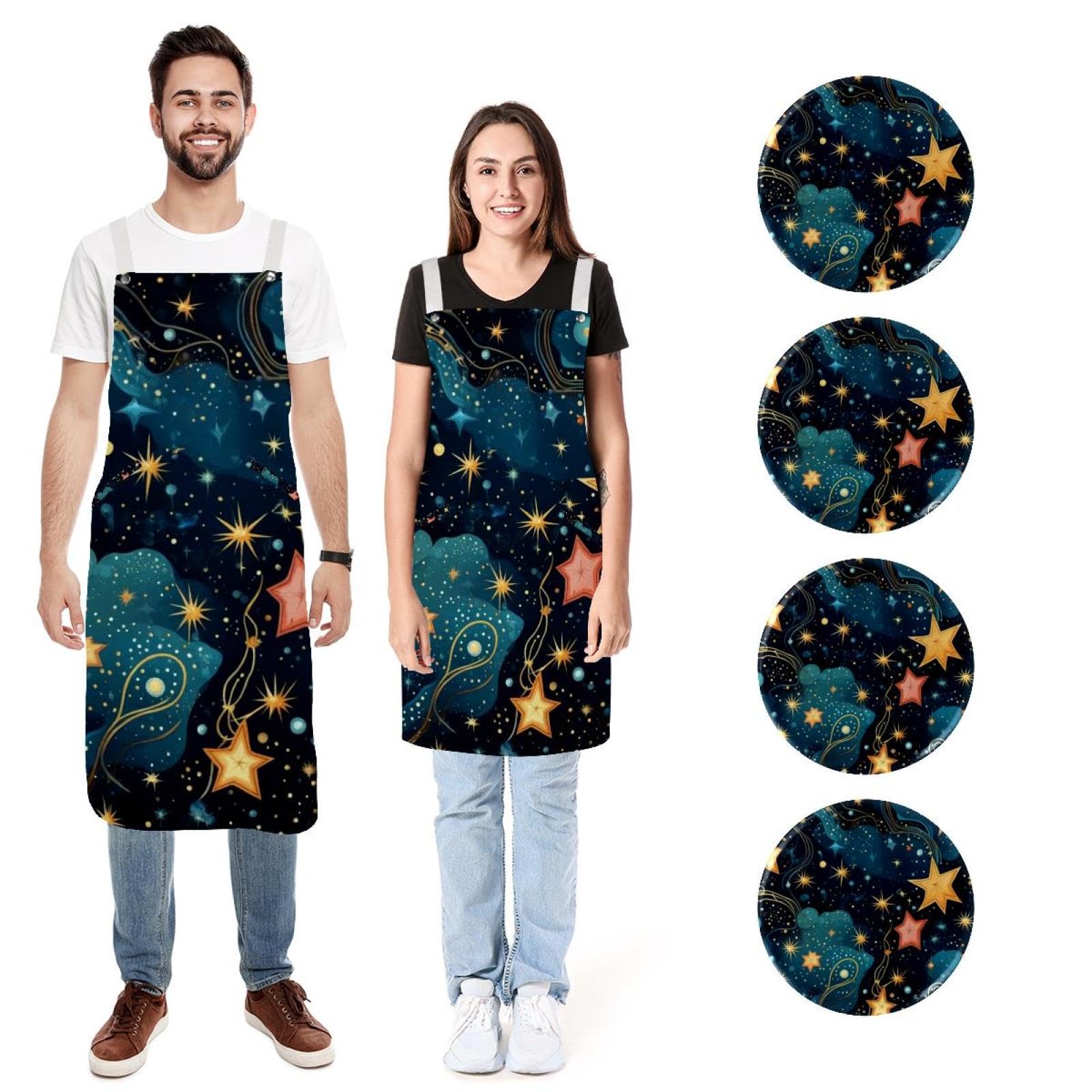Tablier de cuisine haut de gamme en lin imprimé constellation céleste - 7