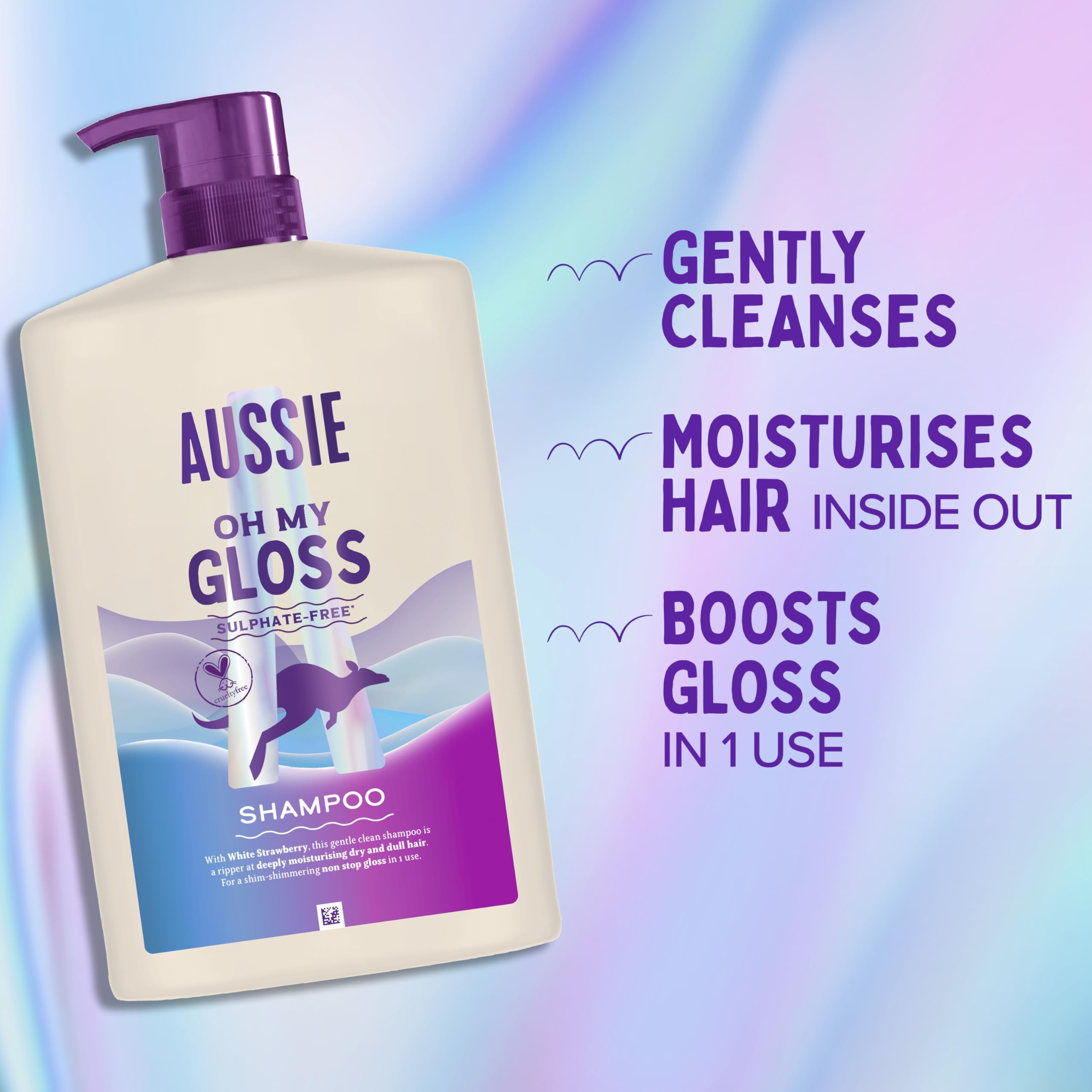 Aussie Oh My Gloss Shampoo 1000ml. Deeply Moisturises Dry and Dull Hair. Infused with Australian White Strawberry. Sulphate-Free Formula. For Instantly Shinier and Glossy Hair. Vegan and Cruelty-Free — view 2
