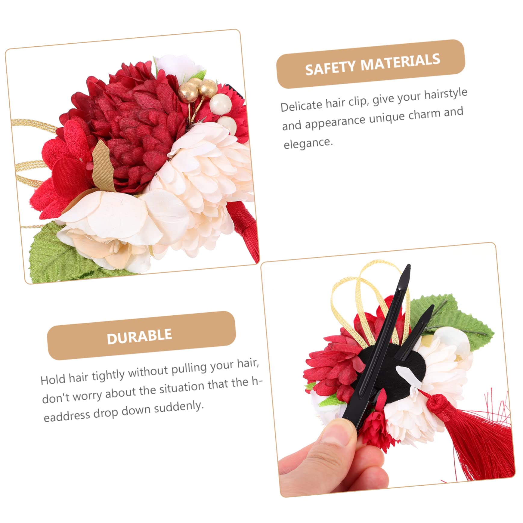 FRCOLOR 5stücke Japanischer Stil Haarschmuck Rote Kunstblumen Haarspange Für Damen Elegante Haaraccessoires Für Hochzeiten Und Fotografie Blumige Haarnadel Für Verschiedene Frisuren