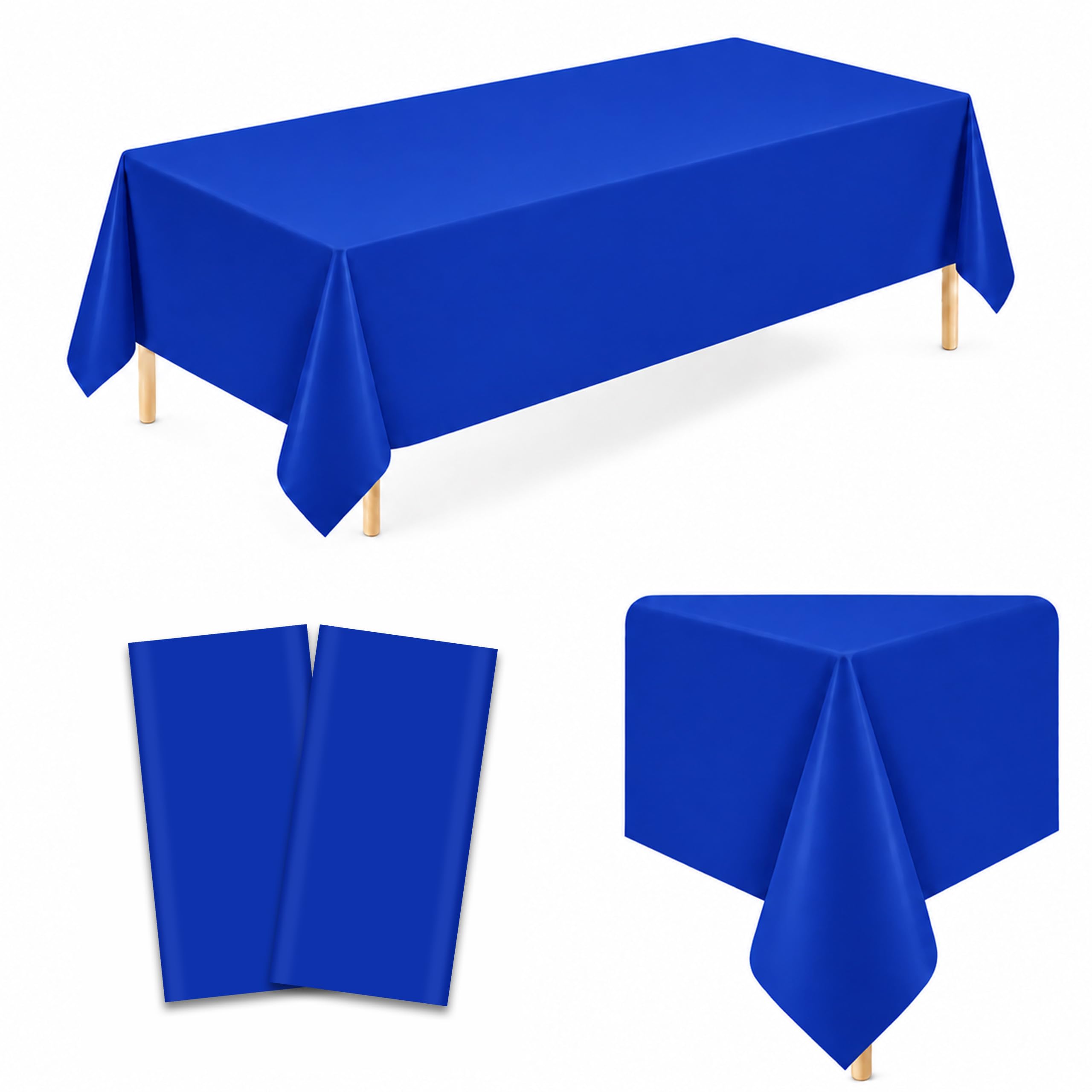 WNINK 2 Pack Dark Blue Plastic Tablecloths, 54 x 108 Inch Disposable Covers