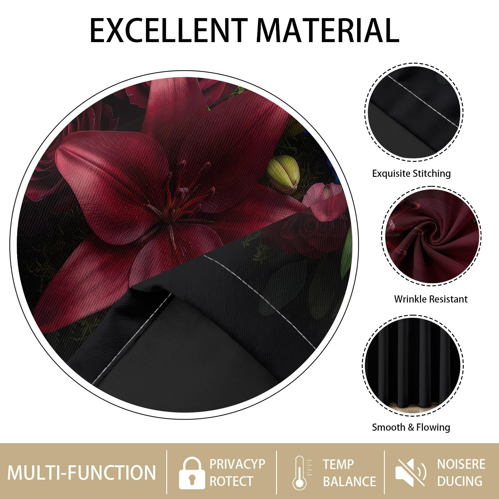 Rideaux Occultant Floral Art, Rideaux Occultant Rose Bordeaux & Dahlia Rideau Thermiques Isolant Anti Froid et Chaleur Rideau à Oeillets pour Salle À Manger, 2 PCS, 91.5L X 214H cm