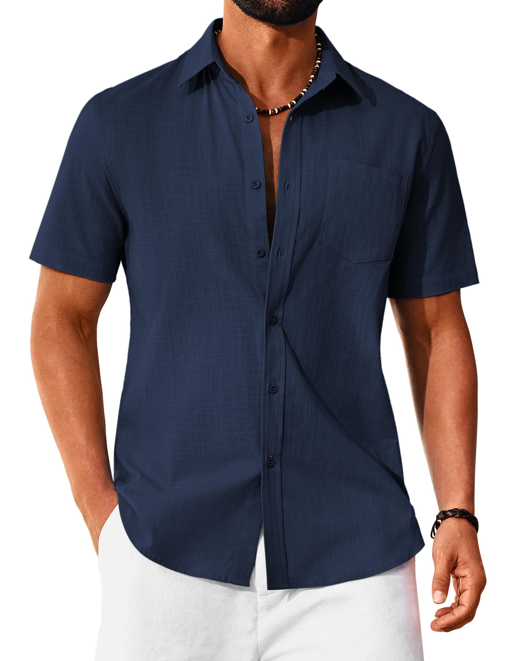 COOFANDY Herren Hemd Kurzarm Baumwolle Sommerhemd Button Down Hemden für Männer Regular Fit Herrenhemden Strand Shirt