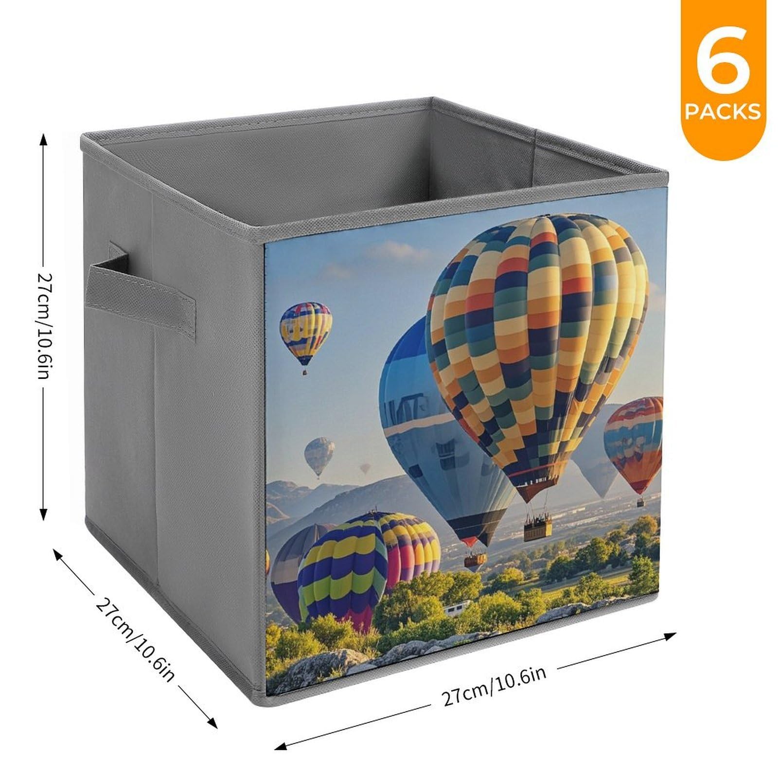 Cubos de almacenamiento de globos de aire caliente, cestas de almacenamiento plegables de tela decorativas para organizar organizadores del hogar con asas, cestas de almacenamiento de tela
