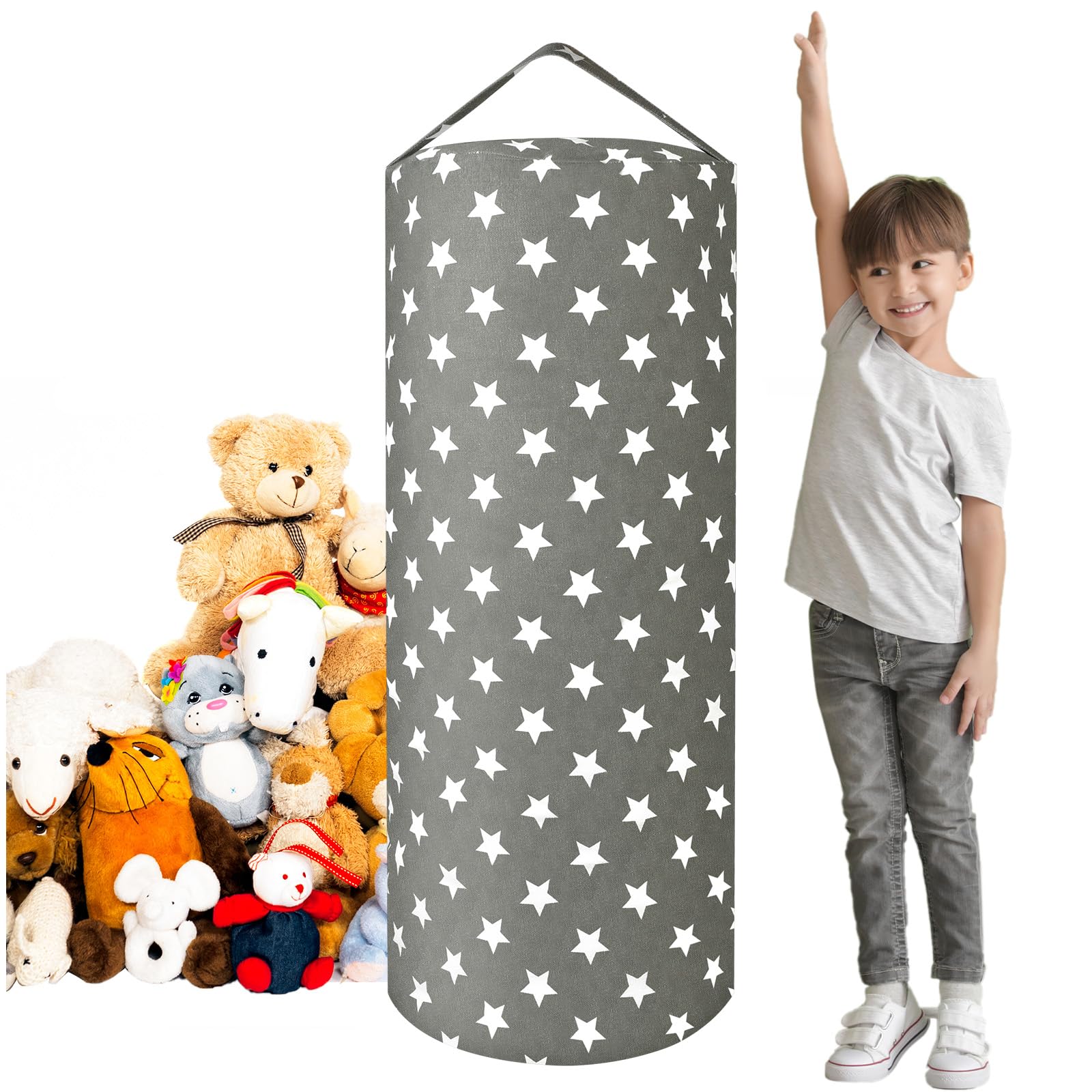 AOOHA Stuffed Animal Storage Bean Bag for Kids,Large Space Bean Bag Cover for Boys and Girls,Kids Foldable Chair Cover with Zipper,Premium Canvas for Organize,Sit,Play,Box