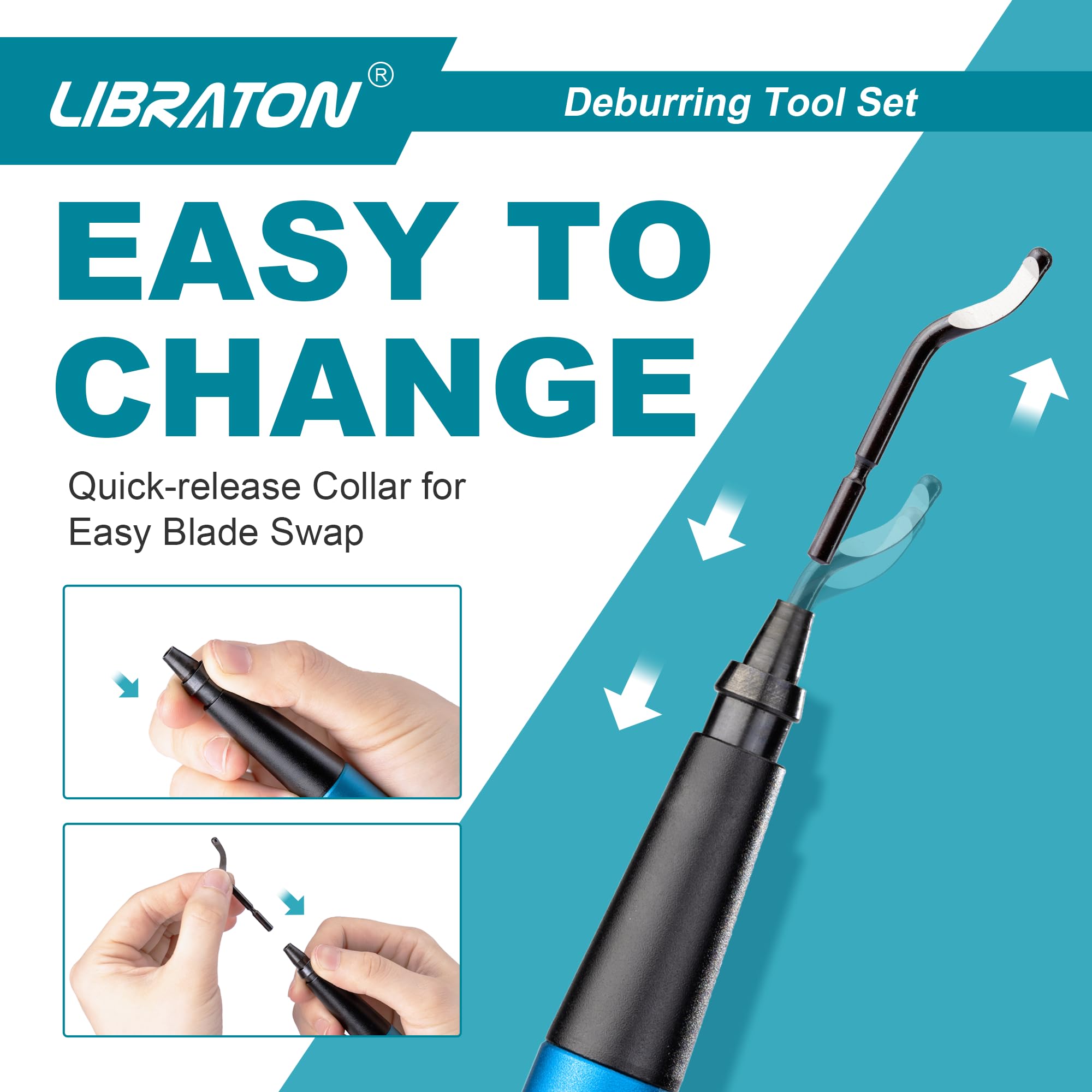 Libraton Ebavureur Outil D'ébavurage, Ebavurage Manuel avec 11 Lames en Acier Rapide, 360 Degrés Rotatif Burr Remover, Kit Deburr pour l'impression 3D, Aluminium, Plastique, PVC, Cuivre et Acier
