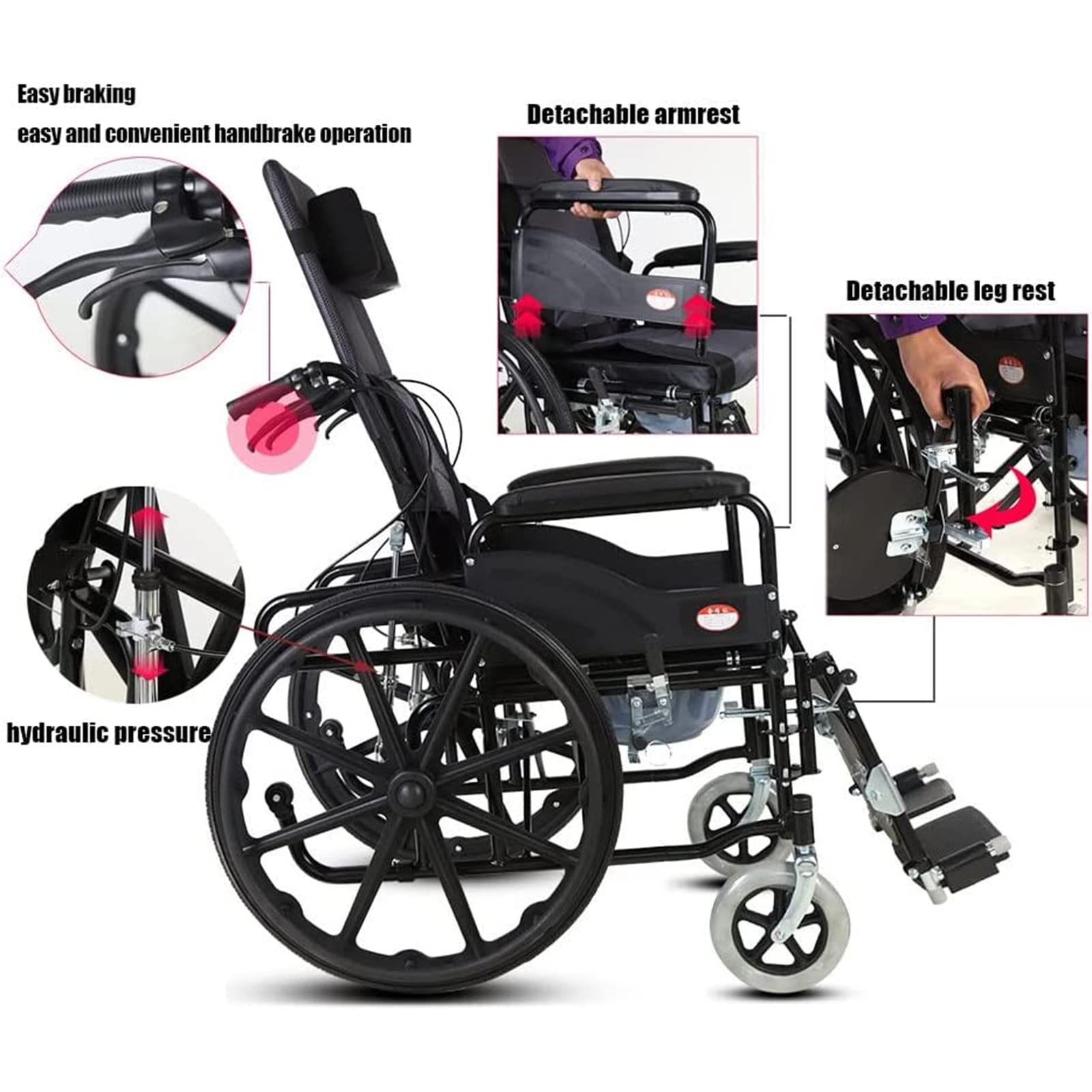 Reclinable Completo, Reclinable De Espalda Alta, Silla De Ruedas Plegable Al Aire Libre