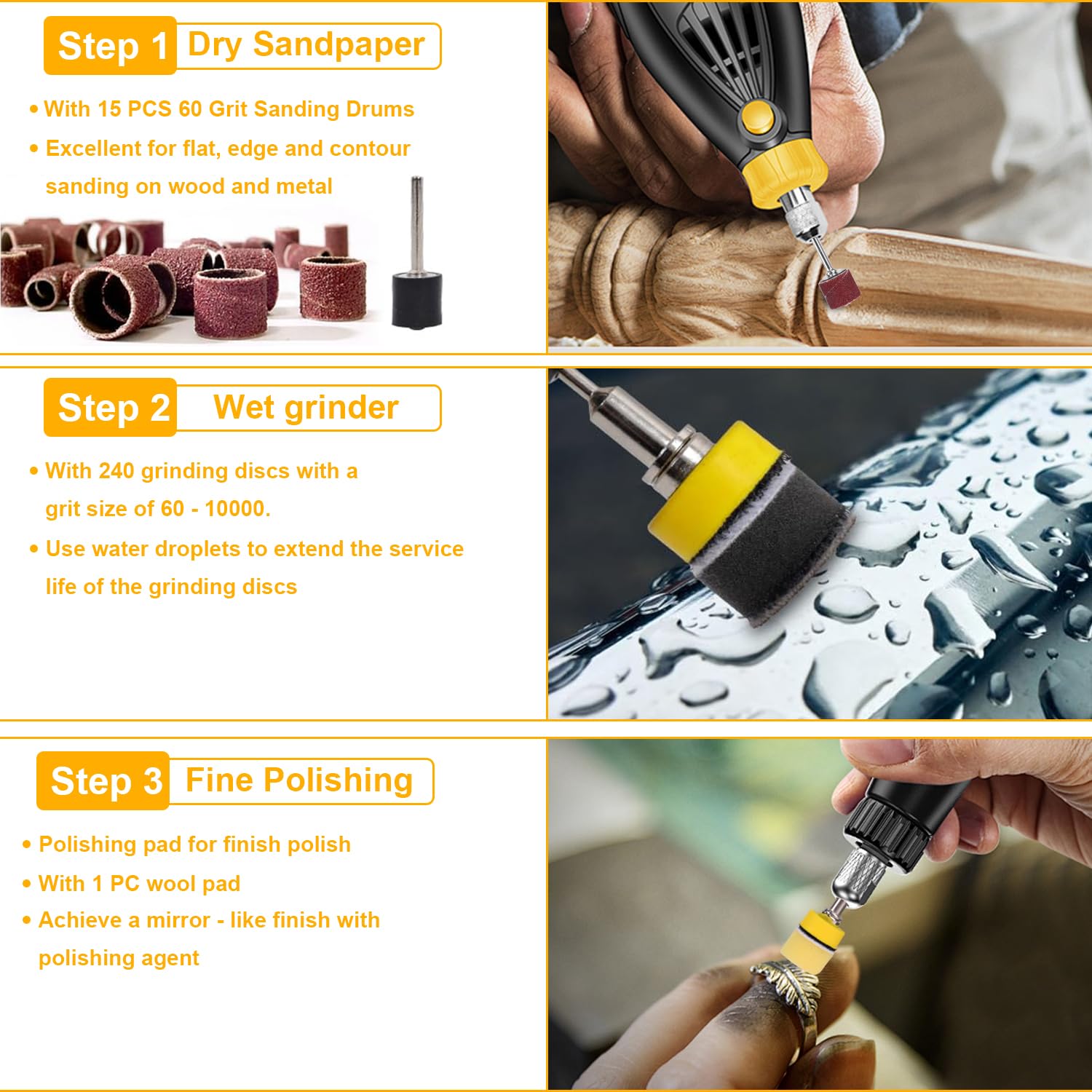 268 Pezzi Dischi Abrasivi 25mm Con Attacco a Velcro,Carta Vetrata per Levigatrice Bagnati e Asciutti,Grana 60-10000 per Accessori Dremel, Legno, Resina, Platorello per Trapano a Batteria