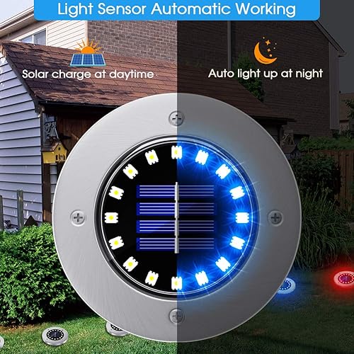 Miniatura 10 de NFESOLAR Paquete de 16 luces solares para exteriores, 16 luces LED solares brillantes para el suelo, luces impermeables para caminos, jardín, patio,