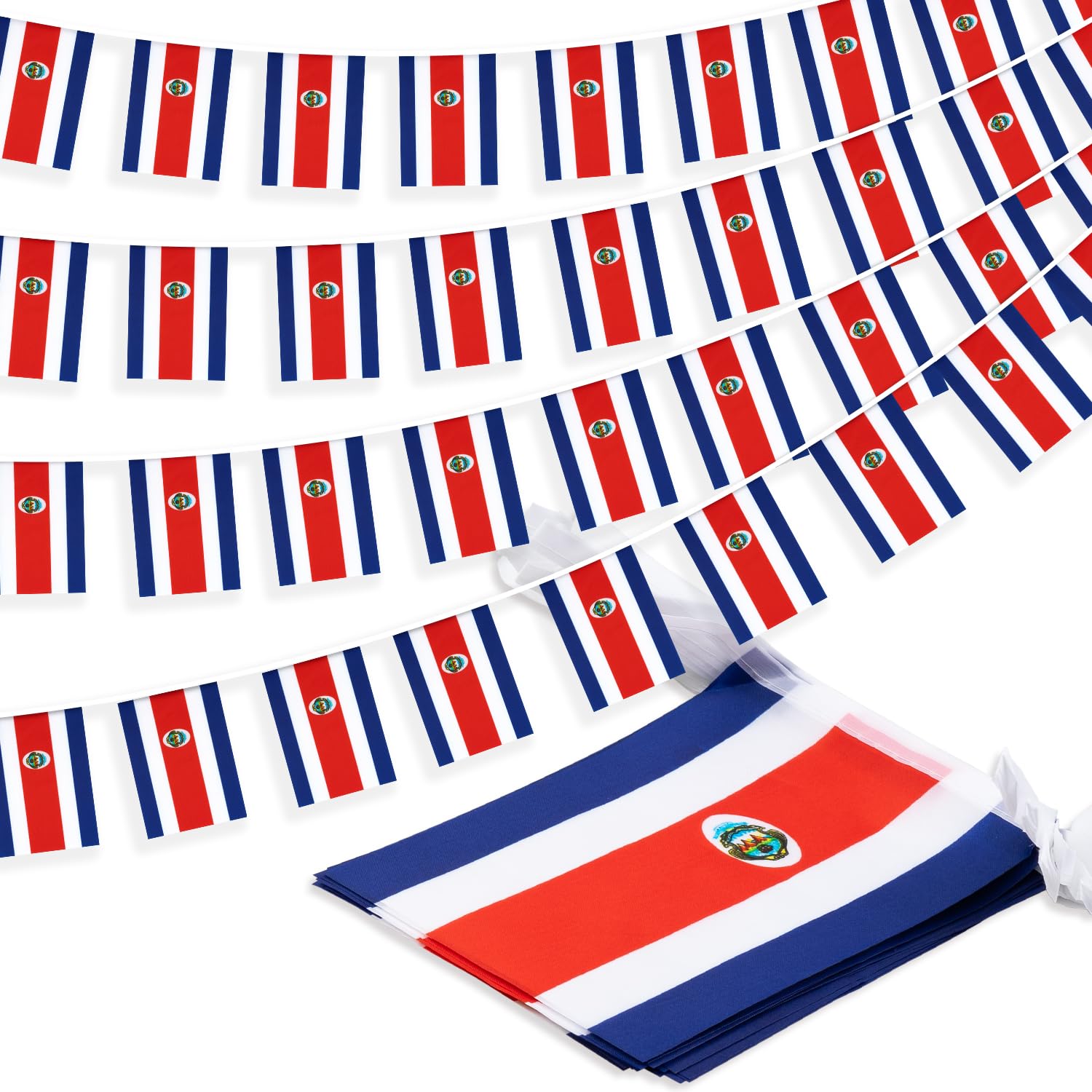 Costa Rica String Flag Pennant Banner, Small Mini the Republic of Costa Rica Flags Bunting Banner, National Country Decoration for School, Party, Sports Events, Patriotic Festival, 33 Feet 30 Flags