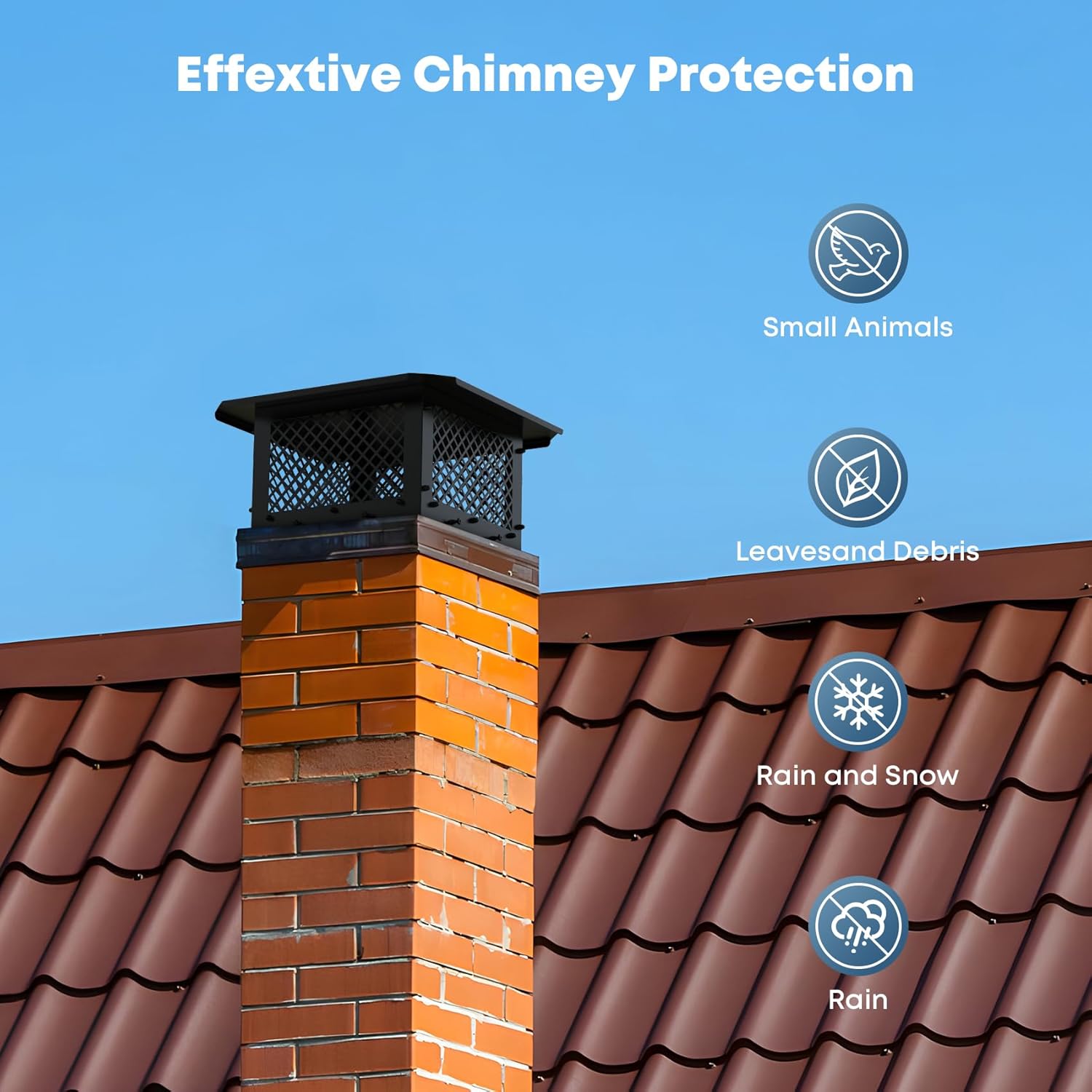 Stanbroil 14" x 14" Chimney Cap, Fireplace Chimney Cover for Outside Adjustable Bottom to Fit Existing Clay Flue Tile Sizes, Chimney Flue Rain Caps