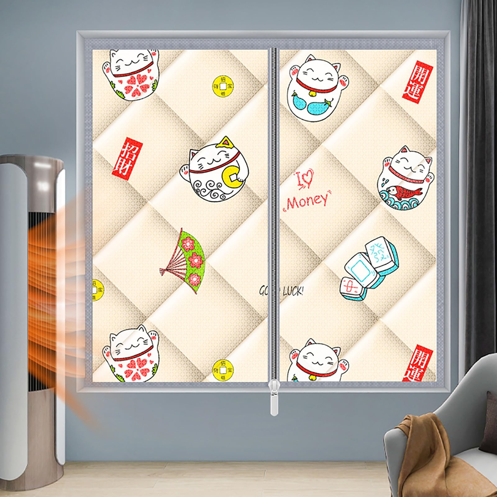 VFDVSWZSA door curtain, Anti-freeze and Cold-proof, Thickened Soundproof Curtains, Zipper Design, Traceless Installation, Reusable(Cat,180 * 200cm/70.8 * 78.7in)