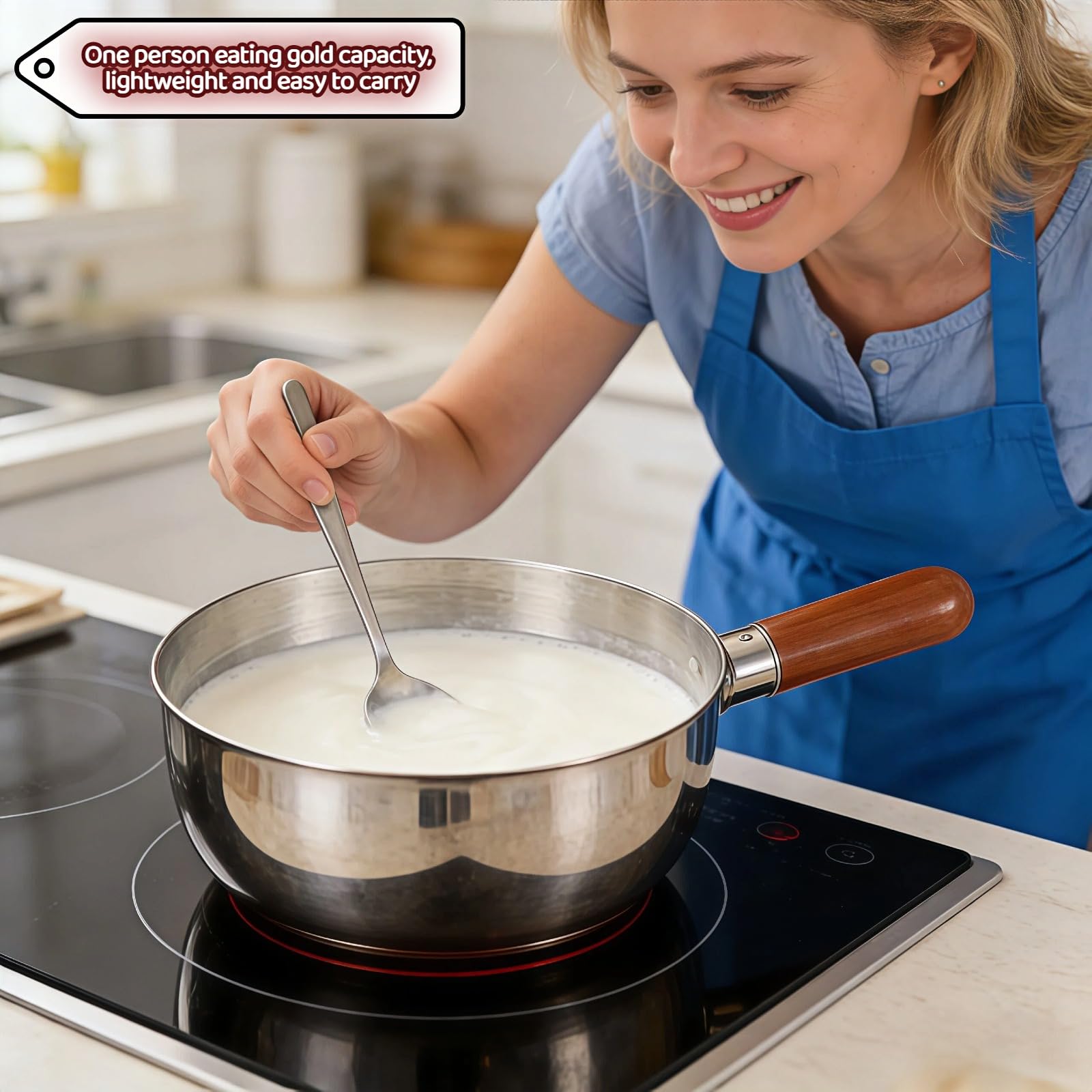 800ml/27oz Wood Handle Saucepan - 316 Stainless Steel, Multi-Use Induction Compatible Pan for Milk, Soup, Oatmeal, Camping & Small Kitchen — Amazon image 9