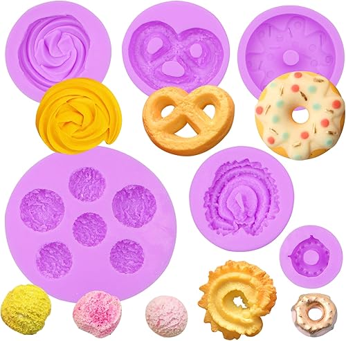 Moldes de silicona para galletas de chocolate, 6 paquetes de donas de caramelo, mini waffle, moldes para decoración de pasteles, adornos de Púrpura