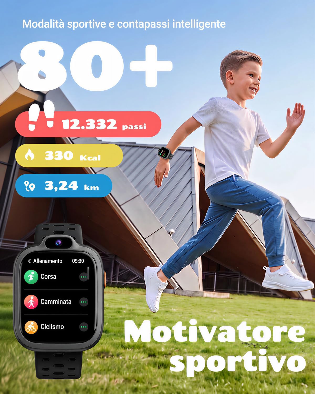 BIGGERFIVE Smartwatch Bambini Bambina 3-14，1,8" Fitness Tracker Orologio