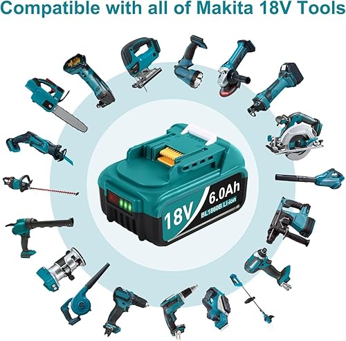 Miniatura 5 de Versión actualizada 2023 de repuesto de 6.0Ah para batería Makita de 18 V, paquete de 2 unidades, se adapta a todas las herramientas Makita de 18 V