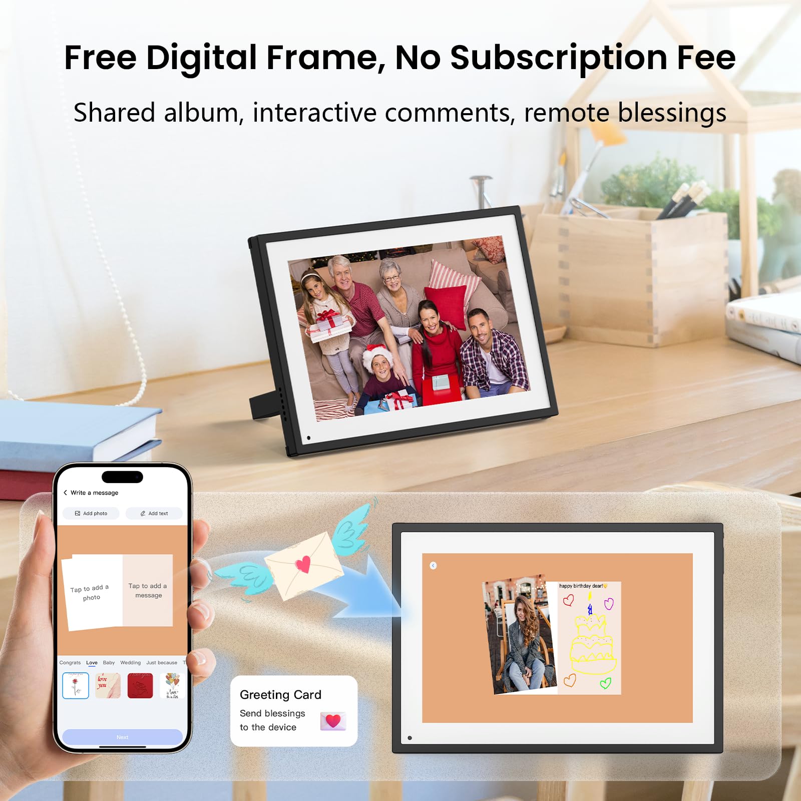 10,1" Digitaler Familienplaner Smart Frame mit App-Sync - Intuitiver Tischkalender (1280x800), Dual-WLAN (2.4/5GHz), Elektronischer Fotorahmen & Mahlzeitenplaner für Familie & Senioren, Schwarz