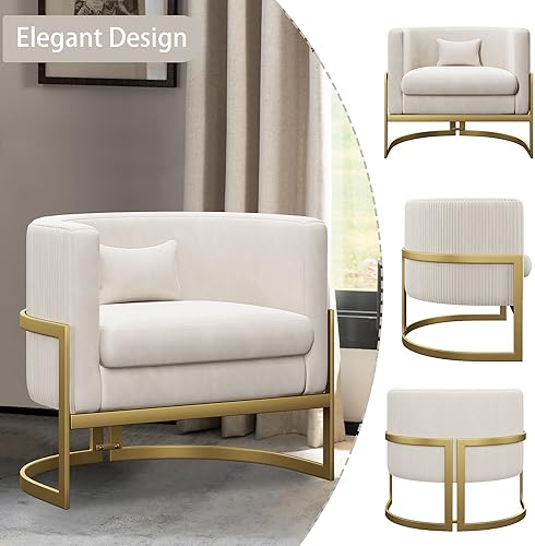 Miniatura 9 de Alunaune - Sillón tapizado de terciopelo con diseño Accent, sillas Barrel modernas para sala de estar, sofá de salón estilo Tub Bucket, silla de