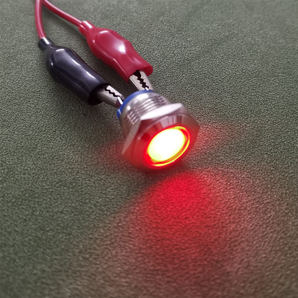 Gebildet 5pcs 16mm AC/DC 12-24V Rame Nichelato Tipo di Saldatura Indicatore LED Impermeabile Spia Luminosa(Rosso)