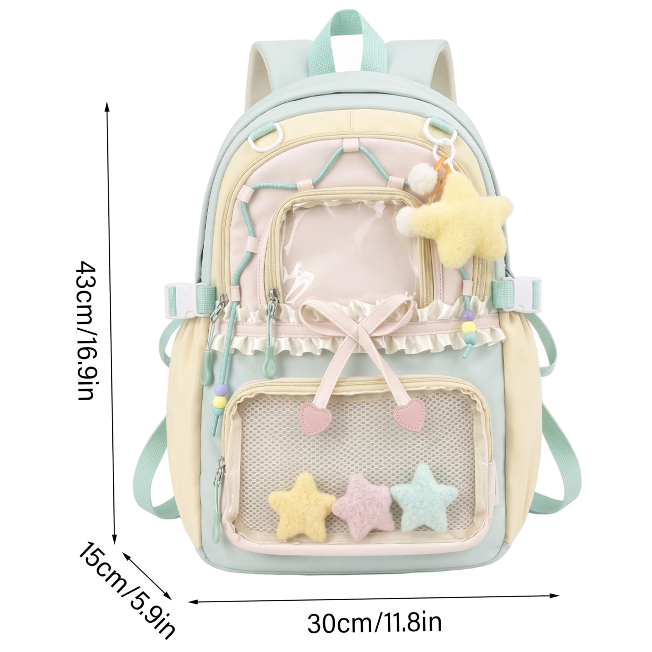 Zaino Ita con ciondolo a forma di stella e borsa Kawaii Ita, verde