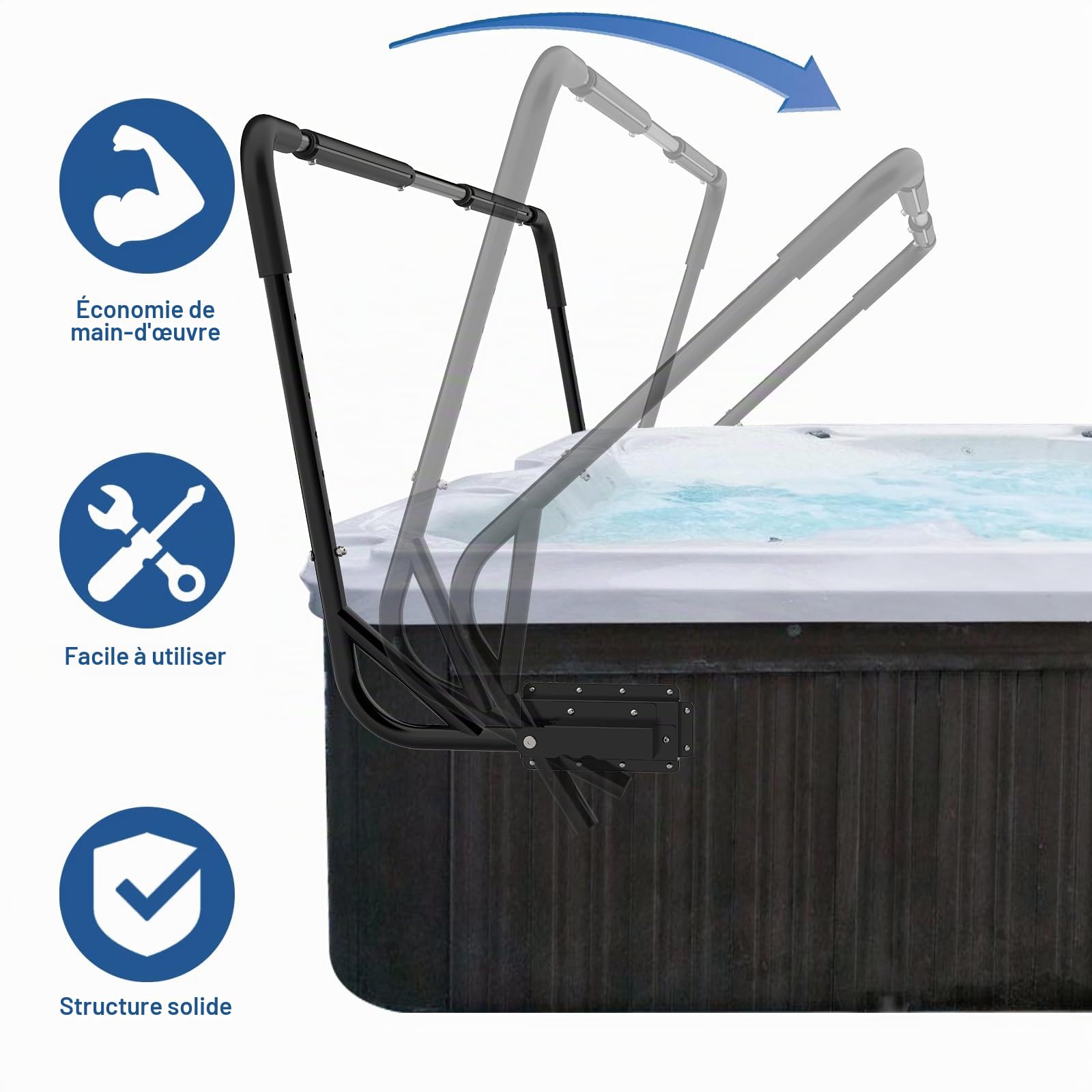 TOCRETOARE Élévateur de couverture de jacuzzi, système de retrait de couverture de jacuzzi, hauteur et largeur réglables, convient à la plupart des spas