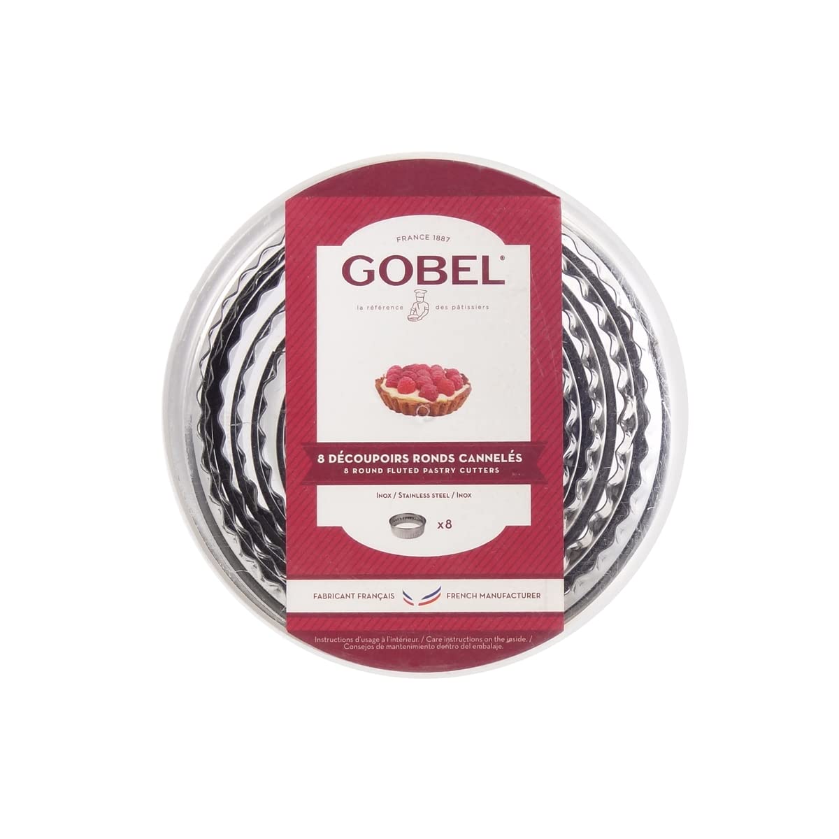Gobel 880001 Boîte de 8 Découpoirs Rond Cannelé Inox