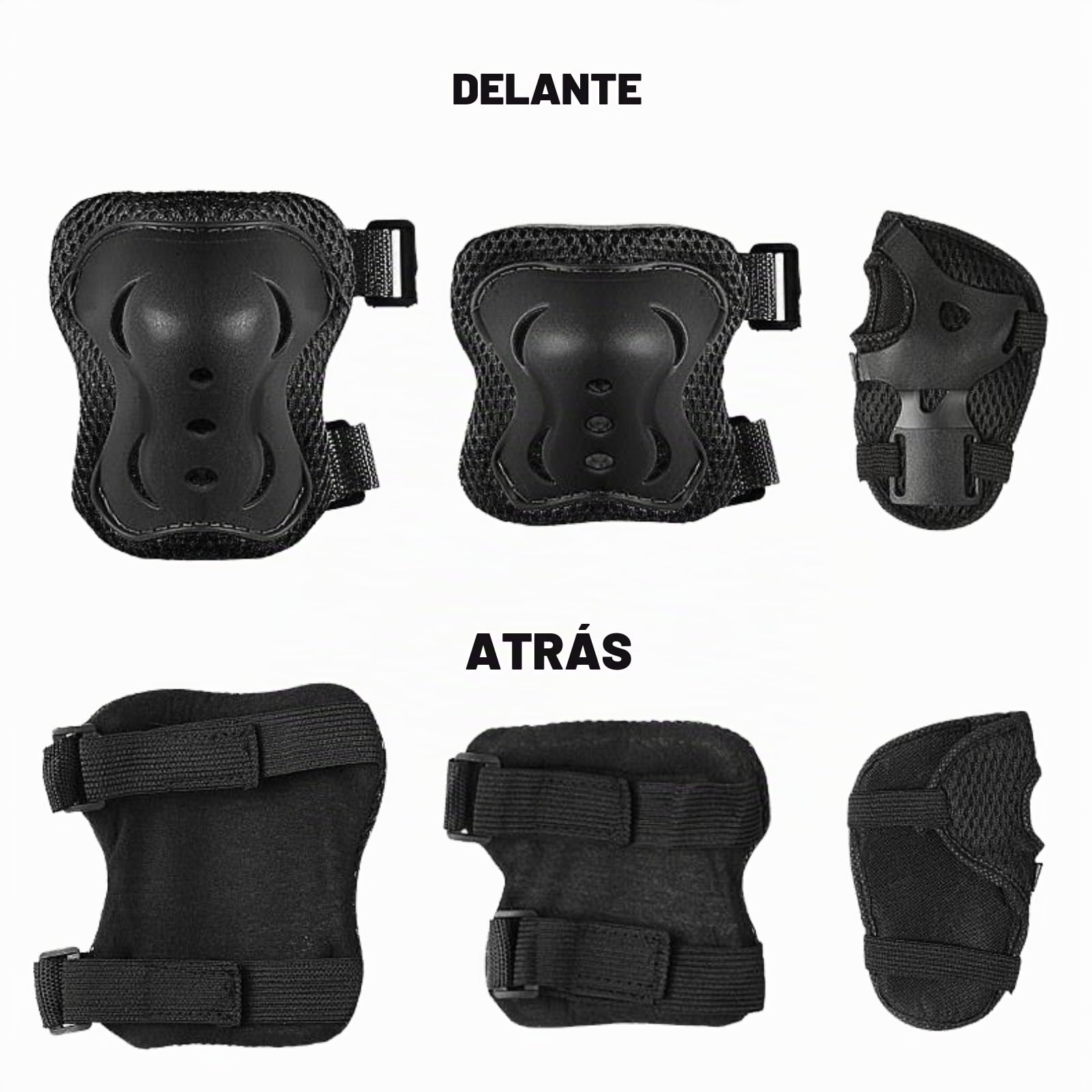 Set Protecciones Patines 6 Piezas Rodilleras Coderas Muñequeras Negro