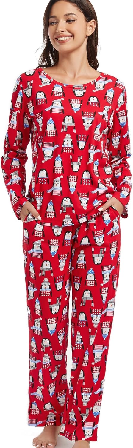 ENJOYNIGHT Womens Pajama Set Cotton Long Sleeve Pjs Two Piece Sleepwear with Pockets