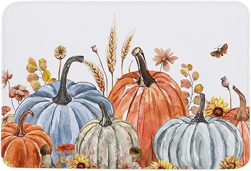 Fall Bathroom Rugs Pumpkin Fall Bath Mat Sponge Doormat, Autumn Maple Leaves Sunflower Bath Mat Non Slip Washable Durable Foam Mats Carpet for