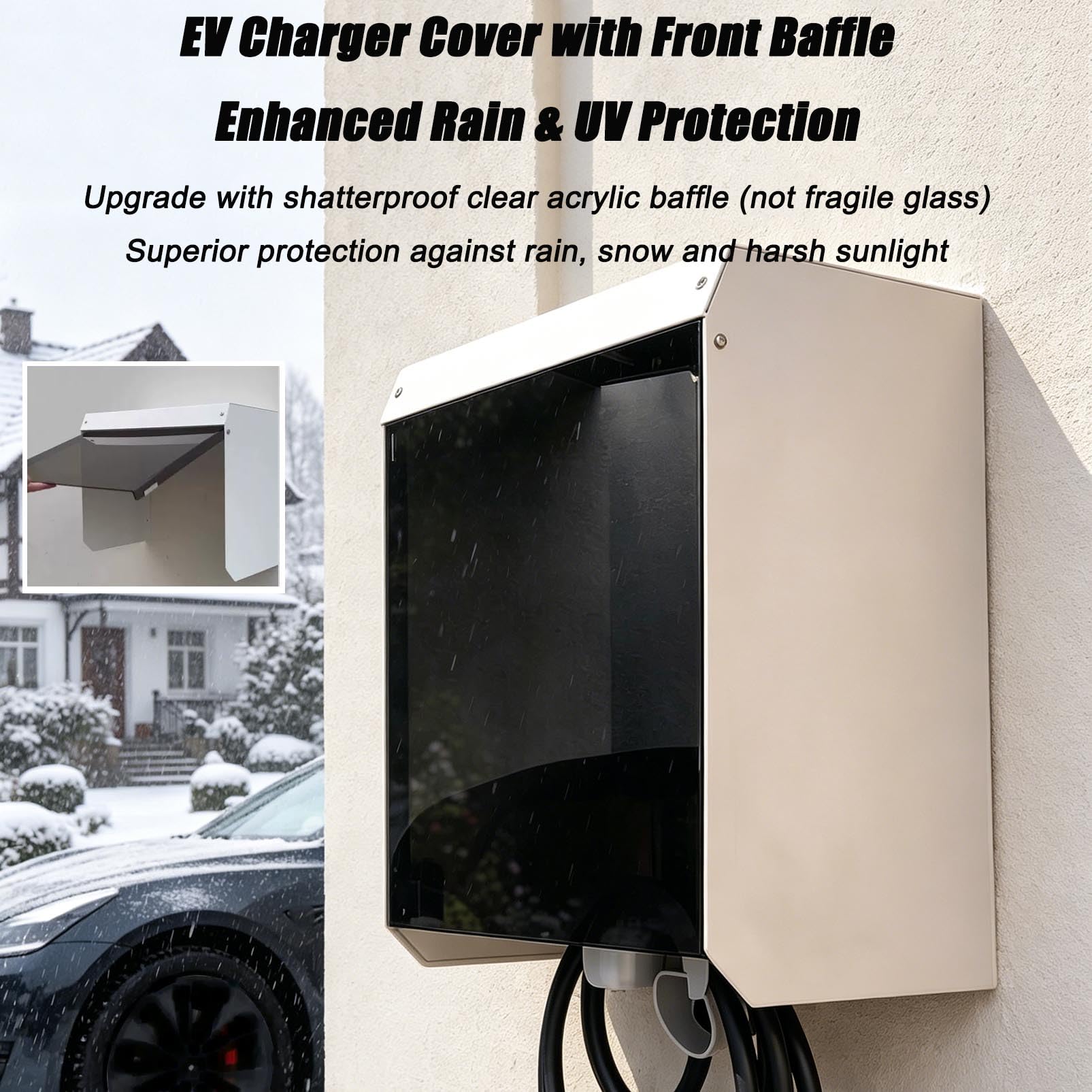 Copertura Wallbox Esterno con Aletta Magnetica, Scatola Protezione Metallo Robusto Impermeabile, Protezione dalle Intemperie per Stazione Ricarica EV, Tetto Antipioggia per colonnina di ricarica