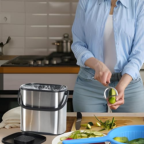 Miniatura 3 de Tegneo Cubo de basura de cocina de acero inoxidable de 1.3 galones con tapa, cubo de basura colgante para puerta de armario de cocina, debajo del