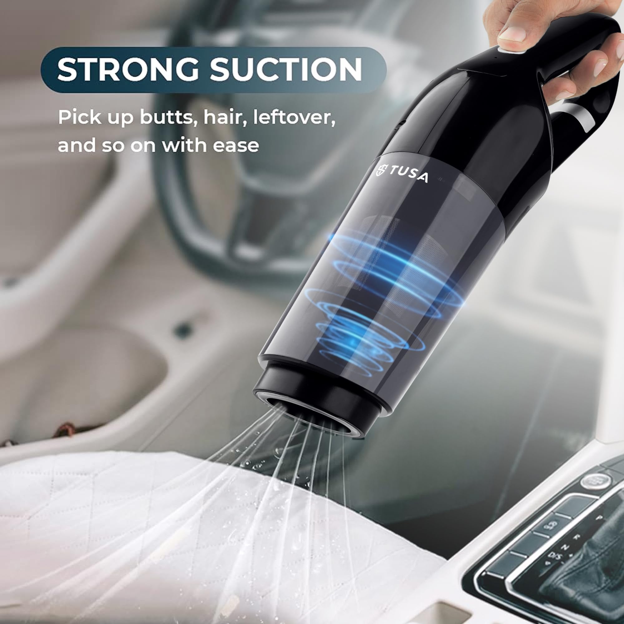 Tusa Cordless Vacuum Cleaner, Portable High Power Brushless Motor Vacuum Cleaner. Powerful Suction - for Car, Pet Hair and Home Cleaning (V2) Black 1